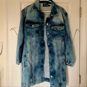 Acid wash, Tie-dye, Oversized Long Denim Jacket